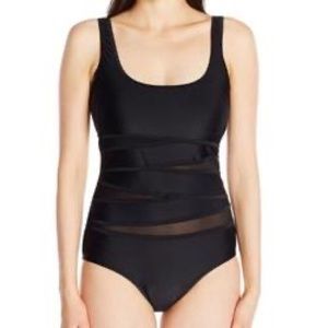 Jones New York Swim Women's Peek A Boo Mesh Cut Out One-Piece Swimsuit Size 16